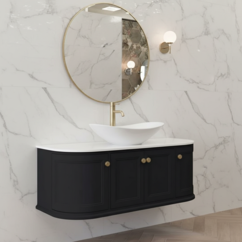Kingsbury Classic Curved 1200mm Wall Mounted Vanity Unit with Marble Worktop - Anthracite