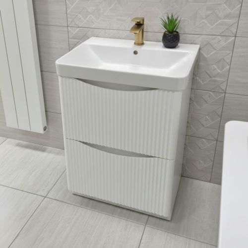 Josef Martin Happi 600mm Fluted Floor Standing Vanity Unit & Basin - White