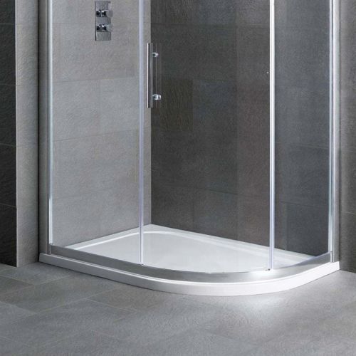Volente Right Hand ABS 900x760mm Offset Quadrant Stone Resin Shower Tray - White