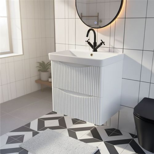 Josef Martin Happi 600mm Fluted Wall Hung Vanity Unit & Basin - White