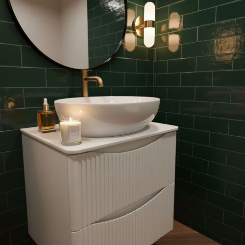 Josef Martin Happi 600mm Fluted Wall Hung Vanity Unit & Worktop - White