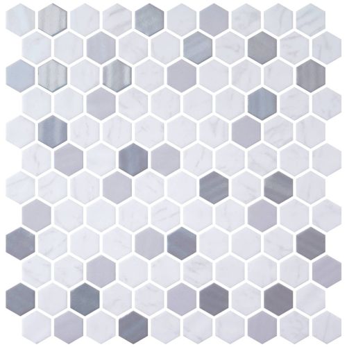 Hex Blend Metal Carrara Non Slip 30.1 x 29.0cm Mosaic Sheet (12863)