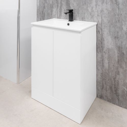 Halite Waterproof 600mm Floorstanding Vanity Unit & Basin - White