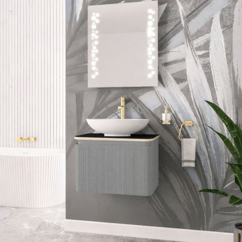 Belice Fluted 600mm Wall Hung Unit - Grey inc Black Stone Top