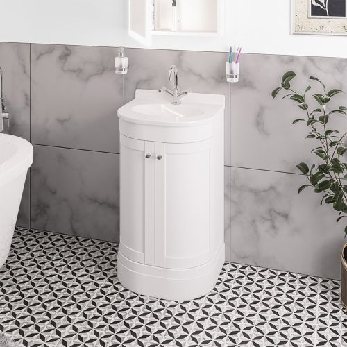 Hardwick 600mm Traditional Vanity Unit, Quartz Worktop and Basin - Matt White