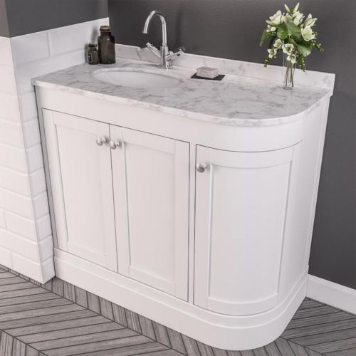 Hardwick 900mm Traditional Corner Vanity Unit, Quartz Worktop and Basin Left Hand - Matt White