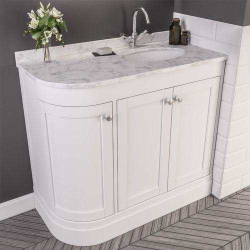 Hardwick 900mm Traditional Corner Vanity Unit, Quartz Worktop and Basin Right Hand - Matt White