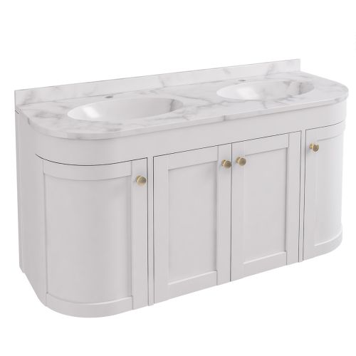 Hardwick 1200mm Wall Hung Vanity Unit, Quartz Worktop and Double Basin - Matt White