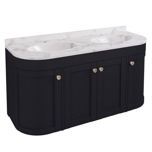 Hardwick 1200mm Wall Hung Vanity Unit, Quartz Worktop and Double Basin - Matt Anthracite