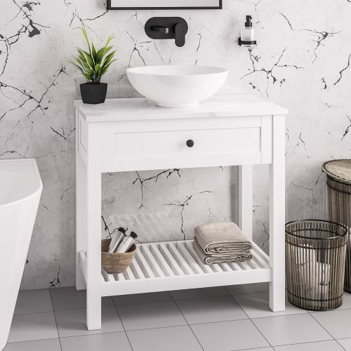 Hardwick 800mm Floorstanding Washstand and Quartz Worktop - Matt White
