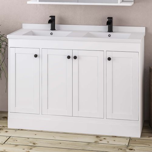Hardwick Straight 1200mm Floorstanding Vanity Unit and Double Basin - Matt White