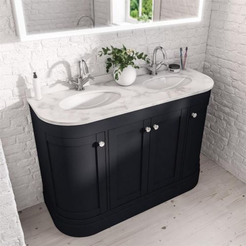 Hardwick Curved 1200mm Floorstanding Vanity Unit, Quartz Worktop and Double Basin - Matt Anthracite