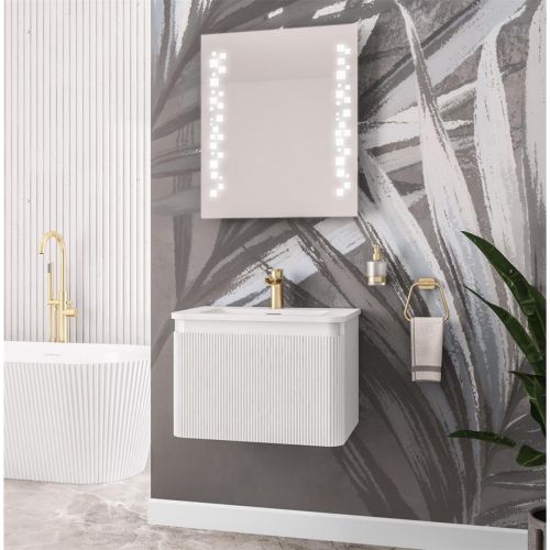 Belice Fluted 600mm Wall Hung Vanity Unit and Basin - High Gloss White