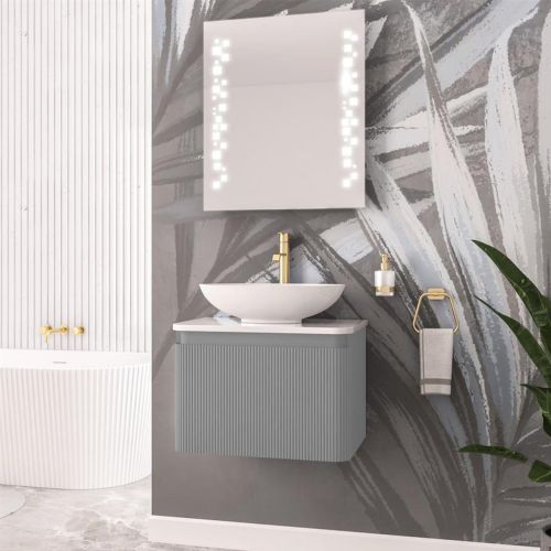 Belice Fluted 600mm Wall Hung Vanity Unit and Basin - Grey