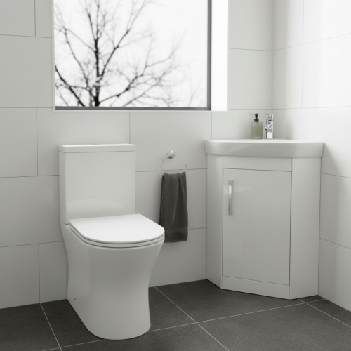 Paris Corner Vanity Cloakroom Gloss White & Toilet Bundle