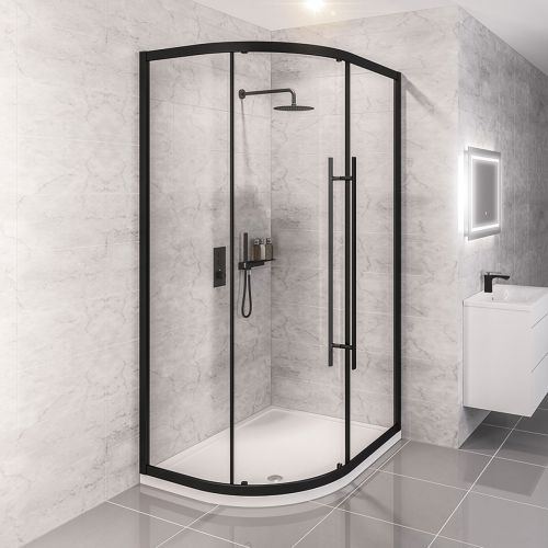 Vantage 1000 x 900mm Single Door Offset Quadrant Shower Enclosure - Black (21426)