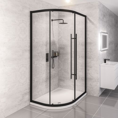 Vantage 2000 Easy Clean Offset Quadrant 1400x800mm - Matt Black