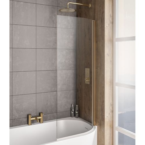 Bray Right Hand 6mm Bath Screen - Brushed Brass