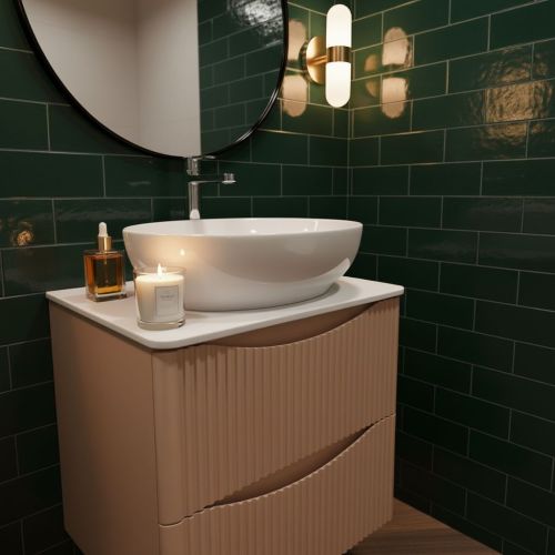 Josef Martin Happi 600mm Fluted Wall Hung Vanity Unit & Worktop - Sand