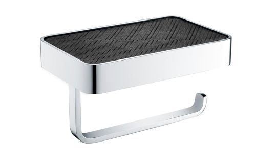 Vercelli Toilet Roll Holder With Leather Shelf - Chrome