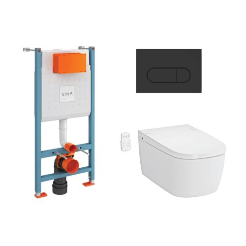 Vitra V-Care Rimless Smart Pan inc Seat and Frame - Matt Black Flush Plate