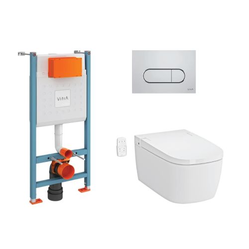 Vitra V-Care Rimless Smart Pan inc Seat and Frame - Chrome Flush Plate