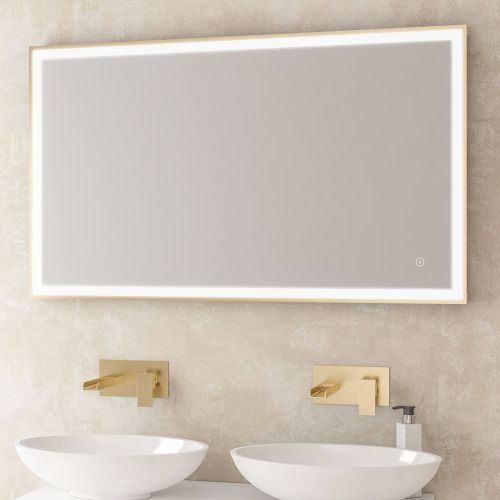 Castelli 700 x 500mm LED Framed Bathroom Mirror - Brushed Brass