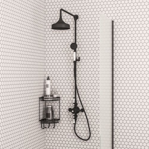 Traditional Twin Thermostatic Exposed Shower Valve With Rigid Riser With 8'' Rose Head - Matt Black