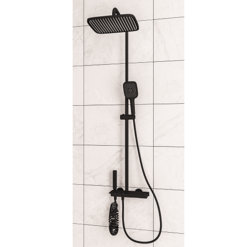 Exposed Thermostatic Shelf Shower Set - Black
