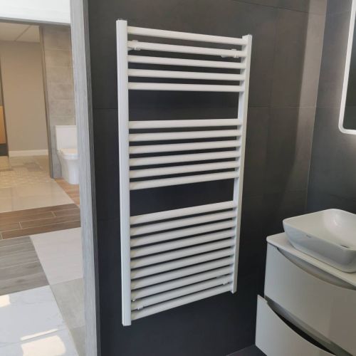 Velor 1200 x 600mm Straight Heated Towel Rail - White (13579)