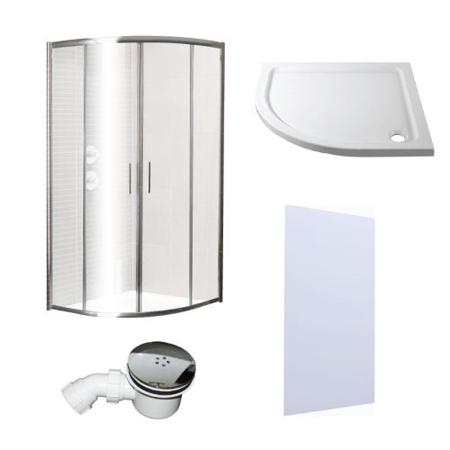 900mm Quadrant Shower Enclosure and Wall Panels Bundle with Door, Tray, Waste and White Wall Panels