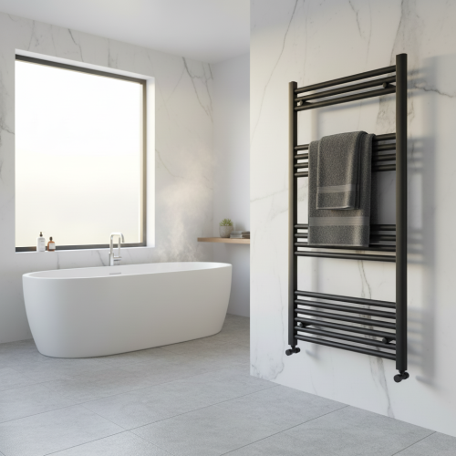 Eliseo Ricci Straight Heated Towel Rail 1200mm x 500mm - Matt Black