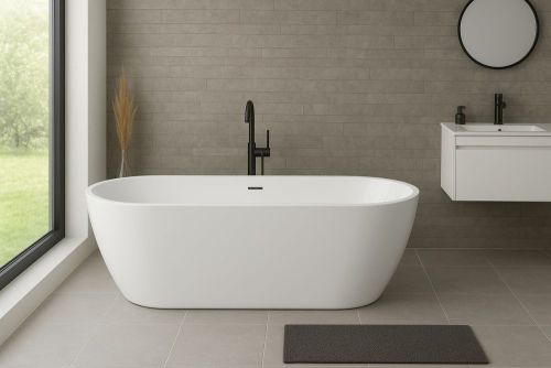 Viktor Benson Garda 1700 x 750mm Freestanding Double Ended Bath - Slim Overflow & White Waste
