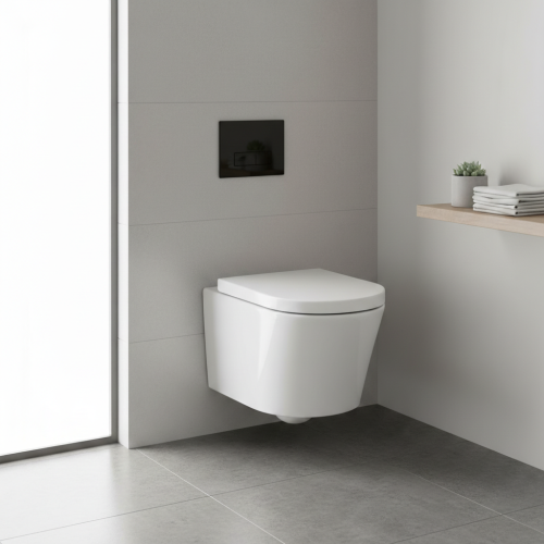Arc Wall Hung Toilet & SAN85 1.1m Wall Hung WC Frame Deal & Black Flush Plate (20387)