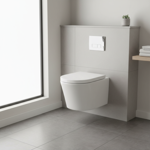 Arc Wall Hung Toilet & SAN85 1.1m Wall Hung WC Frame Deal & Chrome Flush Plate (13555)