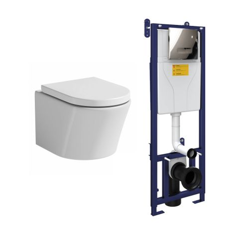 Arc Wall Hung Toilet & SAN85 1.1m Wall Hung WC Frame Deal & Chrome Flush Plate (13555)