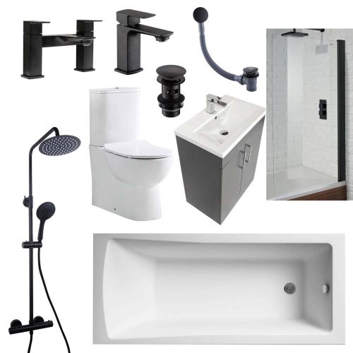 Austin Matt Anthracite Shower Bath Suite - Black (20568)