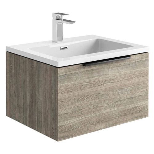 Ambience 600mm Wall Mounted Vanity Unit & Basin - Grey Oak (13159)