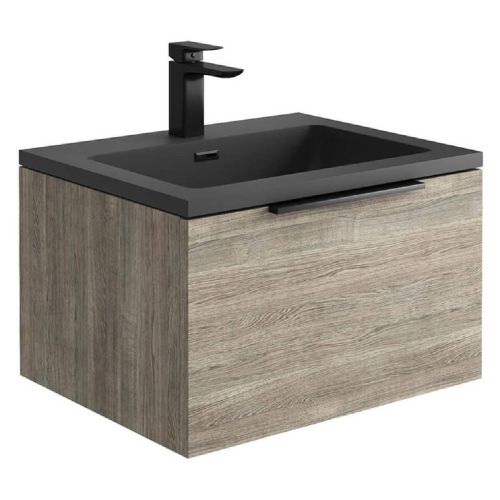 Ambience 600mm Wall Mounted Vanity Unit & Grey Basin - Grey Oak (13160)