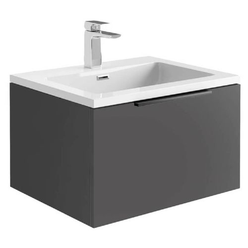 Ambience 600mm Wall Mounted Vanity Unit & Basin - Matt Grey (13163)