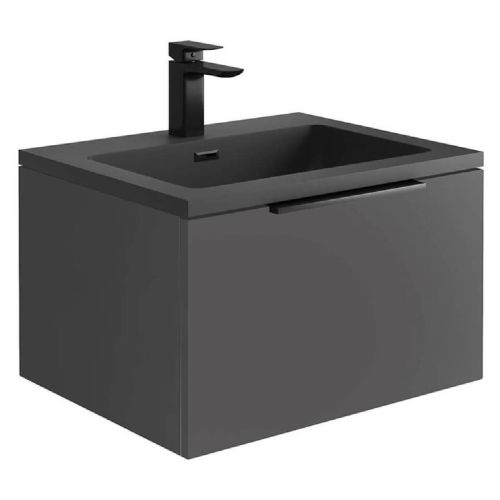 Ambience 600mm Wall Mounted Vanity Unit & Grey Basin - Matt Grey (13164)