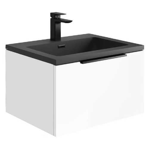 Ambience 600mm Wall Mounted Vanity Unit & Grey Basin - Matt White (13162)