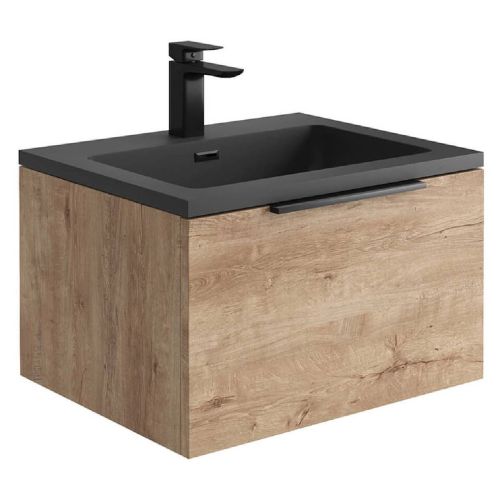 Ambience 600mm Wall Mounted Vanity Unit & Grey Basin - Rustic Oak (13157)