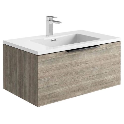 Ambience 800mm Wall Mounted Vanity Unit & Basin - Grey Oak (13168)