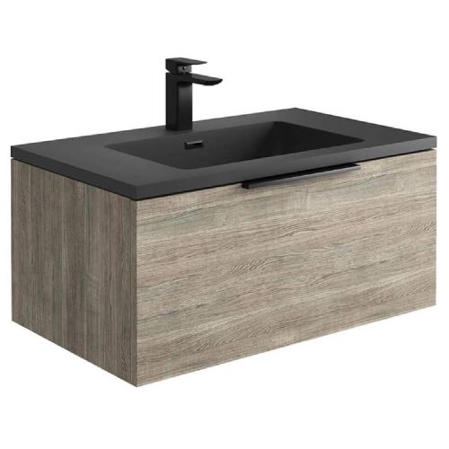 Ambience 800mm Wall Mounted Vanity Unit & Grey Basin - Grey Oak (13169)