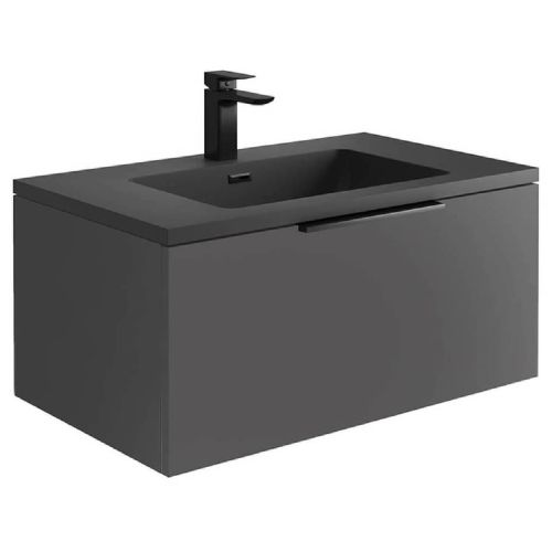 Ambience 800mm Wall Mounted Vanity Unit & Grey Basin - Matt Grey (13173)