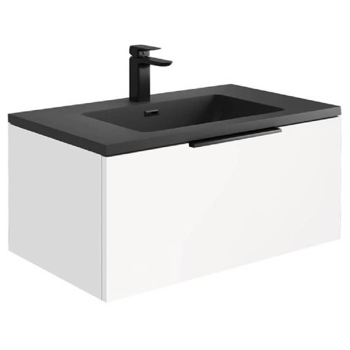 Ambience 800mm Wall Mounted Vanity Unit & Grey Basin - Matt White (13171)