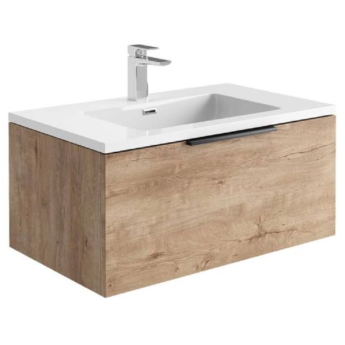 Ambience 800mm Wall Mounted Vanity Unit & Basin - Rustic Oak (13166)