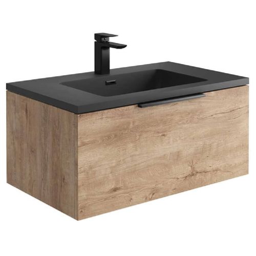 Ambience 800mm Wall Mounted Vanity Unit & Grey Basin - Rustic Oak (13167)