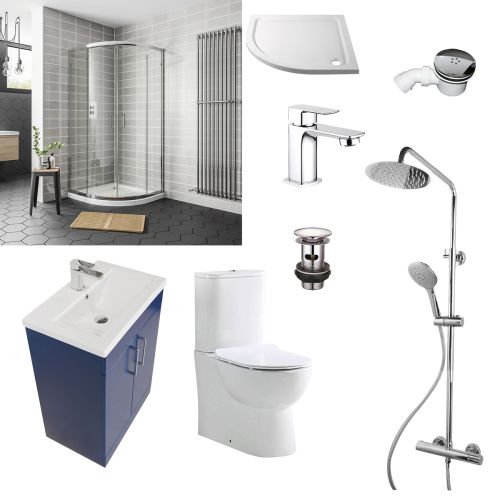 Austin Matt Blue Shower Room Deal - Chrome (20575)